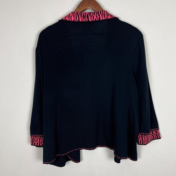 Ming Wang Cardigan Jacket Womens XL Black Coral Pink Open Front Knit 3/4 Sleeve - Picture 7 of 10